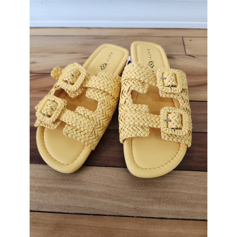 Katy Perry Yellow Woven Women's 8 M Slides Sandals - Picture 2 of 6